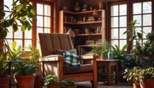 rustic furniture and plants