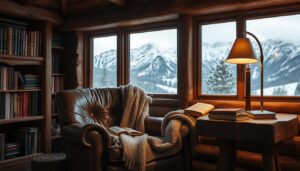 rustic furniture in a cozy reading corner